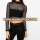 Lady high neck Sexy mesh crop top in long sleeves design