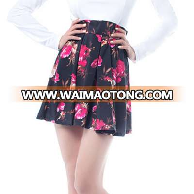 Fashion Women Leisure Casual Chiffon Printed Pleated Skirt