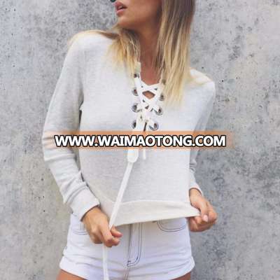 Fashion Women V-Neck Bandage Short T-Shirt Blouse