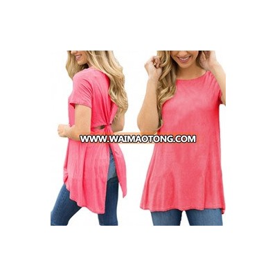 Fashion Women Leisure Casual Back Cross T-Shirt Clothes Blouse