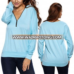 Fashion Women Leisure Casual Sportwear Zipper V-Neck Blouse