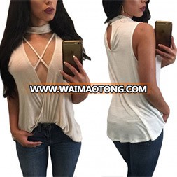 Fashion Women Leisure Sexy Hollow Bandage T-Shirt Clothes Blouse