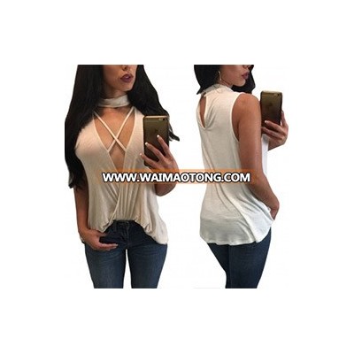 Fashion Women Leisure Sexy Hollow Bandage T-Shirt Clothes Blouse