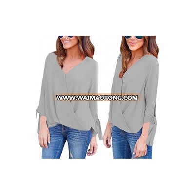 Fashion Women Leisure Casual V-Neck Sleeves Bandage Clothes Blouse