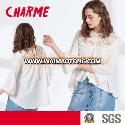 Ladies High Fashion Embroidery Lace Chiffon Blouse