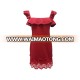 Fashion Collection Polyester Spandex Ladies Casual Sleeveless Wine Red Color Flounced Dress with Crochet Lace