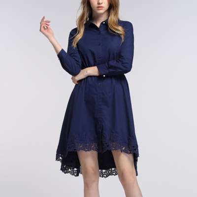 Fashion Women Leisure Slim Cotton Lace Matching Cocktail Dress